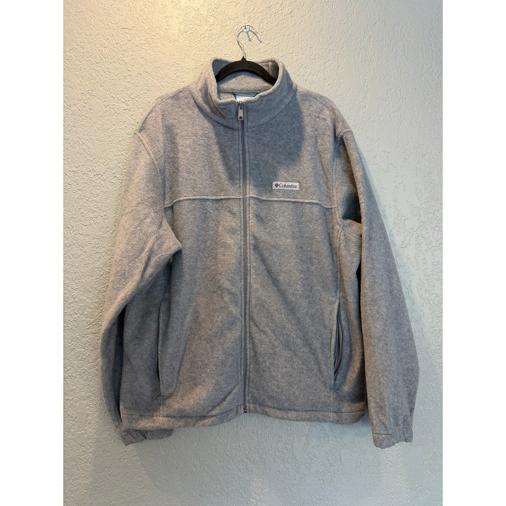 Columbia Mens XL Gray Full Zip Fleece Jacket Mock Neck Outdoors Hiking